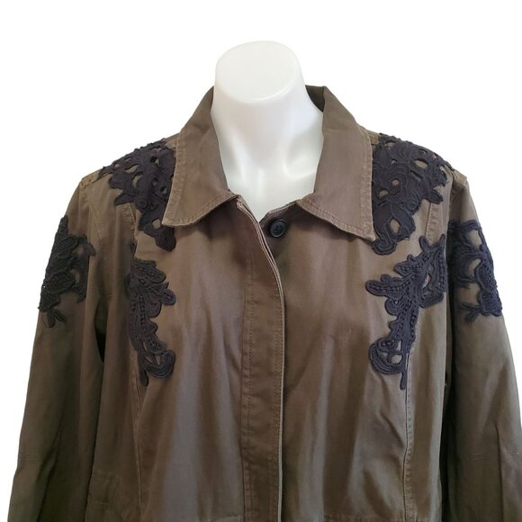 Halogen Floral Laced Embroidered Military Utility Cargo Jacket 2X Olive Green - Picture 3 of 13